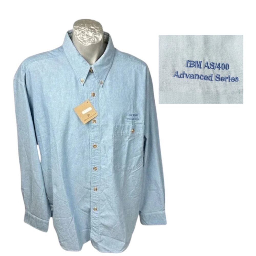 IBM ABS/400 Mens Shirt Size XL Blue LS Vintage 1988 Computers Geek New